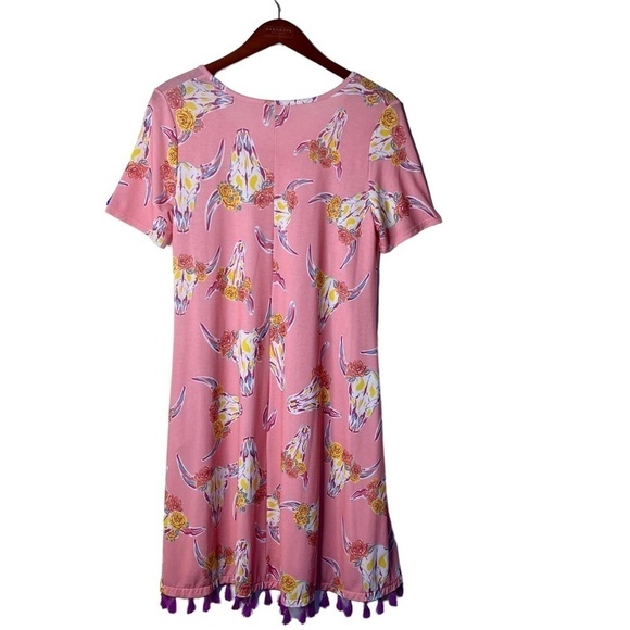 Simply SOUTHERN Floral Tassel Dress Size Small in Boho Bull Cow Pink Print - Picture 9 of 14